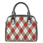Red White And Beige Argyle Pattern Print Shoulder Handbag