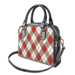 Red White And Beige Argyle Pattern Print Shoulder Handbag