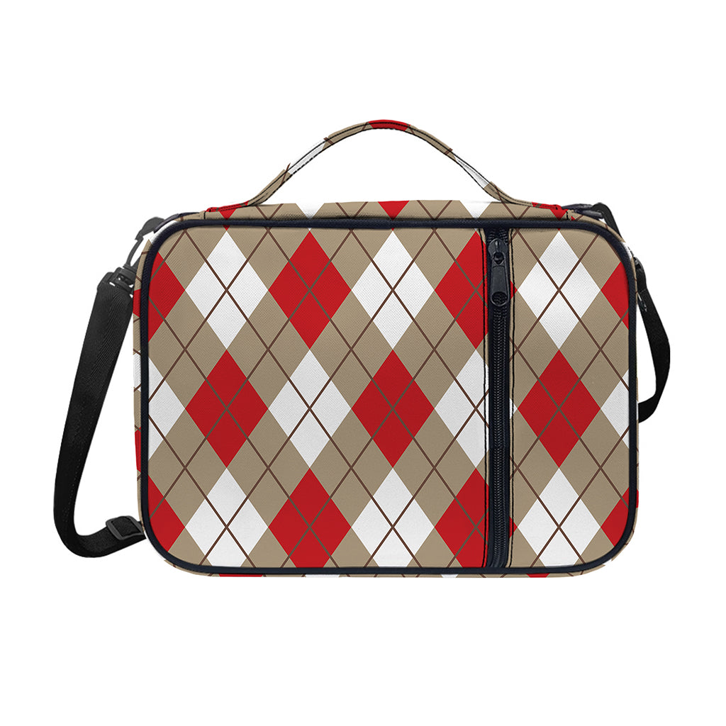 Red White And Beige Argyle Pattern Print Shoulder Strap Bible Bag