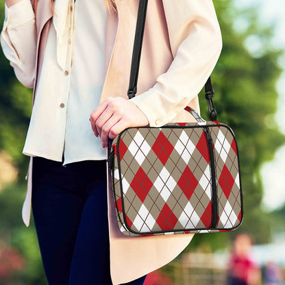 Red White And Beige Argyle Pattern Print Shoulder Strap Bible Bag