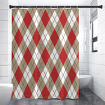 Red White And Beige Argyle Pattern Print Shower Curtain