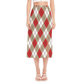Red White And Beige Argyle Pattern Print Side Slit Midi Skirt