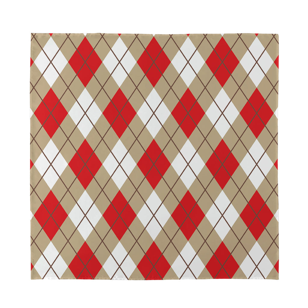 Red White And Beige Argyle Pattern Print Silk Bandana