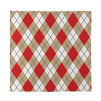 Red White And Beige Argyle Pattern Print Silk Bandana