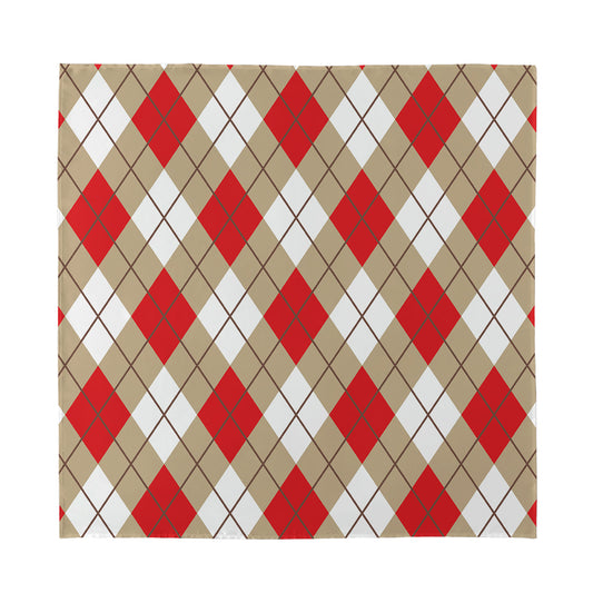 Red White And Beige Argyle Pattern Print Silk Bandana