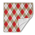 Red White And Beige Argyle Pattern Print Silk Bandana