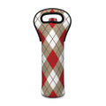 Red White And Beige Argyle Pattern Print Single Neoprene Wine Tote