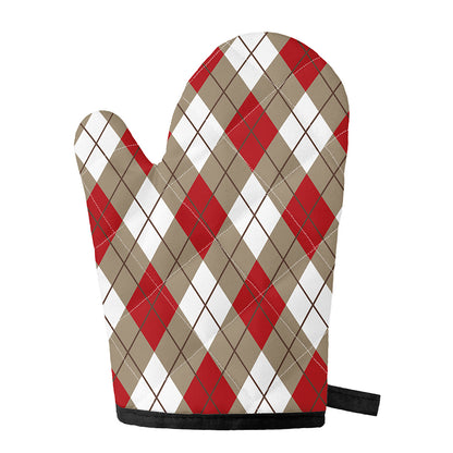 Red White And Beige Argyle Pattern Print Single Oven Mitt