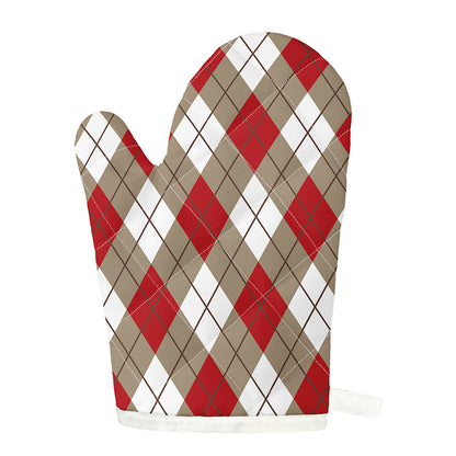 Red White And Beige Argyle Pattern Print Single Oven Mitt