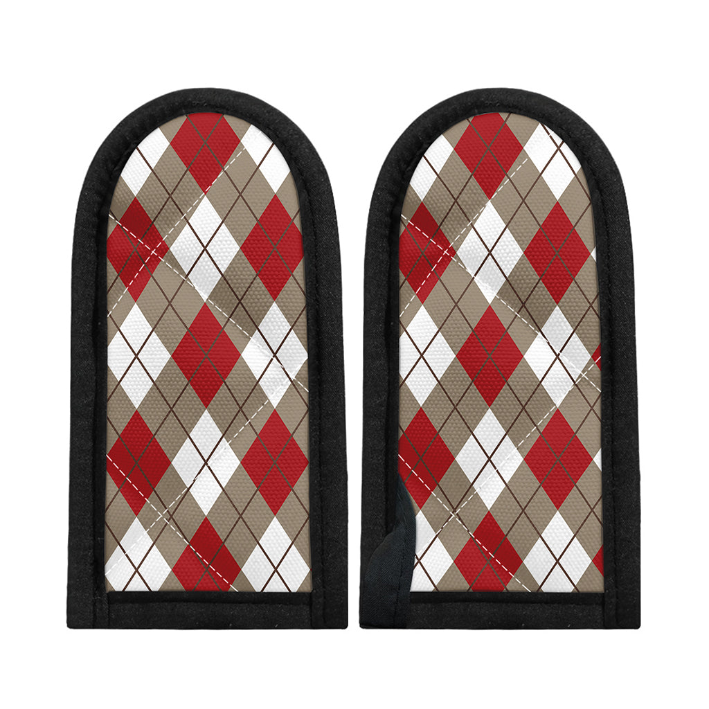 Red White And Beige Argyle Pattern Print Skillet Handle Cover