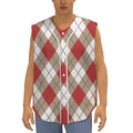 Red White And Beige Argyle Pattern Print Sleeveless Baseball Jersey