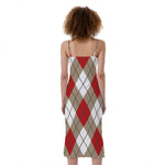 Red White And Beige Argyle Pattern Print Slim Fit Midi Cami Dress