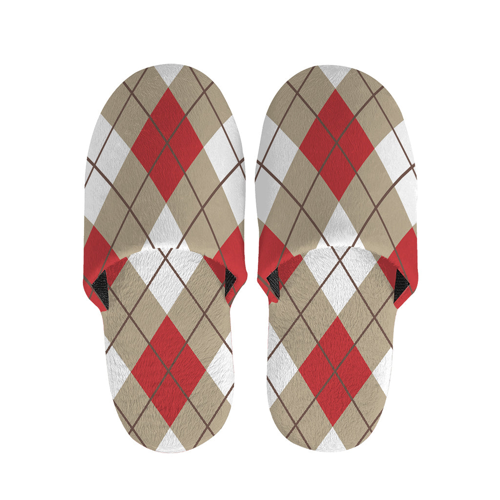 Red White And Beige Argyle Pattern Print Slippers