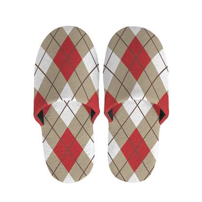 Red White And Beige Argyle Pattern Print Slippers