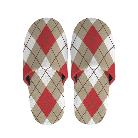Red White And Beige Argyle Pattern Print Slippers