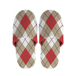 Red White And Beige Argyle Pattern Print Slippers