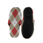 Red White And Beige Argyle Pattern Print Slippers