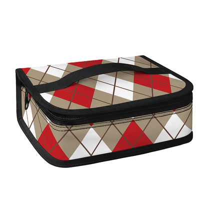 Red White And Beige Argyle Pattern Print Small Lunch Bag