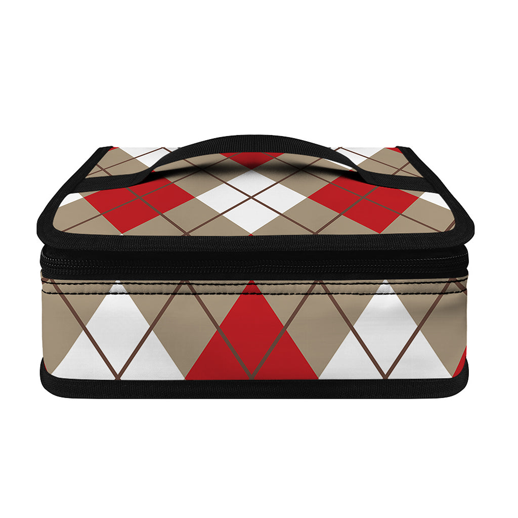 Red White And Beige Argyle Pattern Print Small Lunch Bag