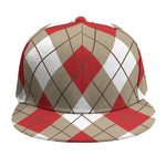 Red White And Beige Argyle Pattern Print Snapback Cap