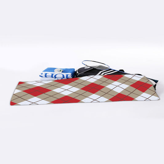 Red White And Beige Argyle Pattern Print Sports Towel