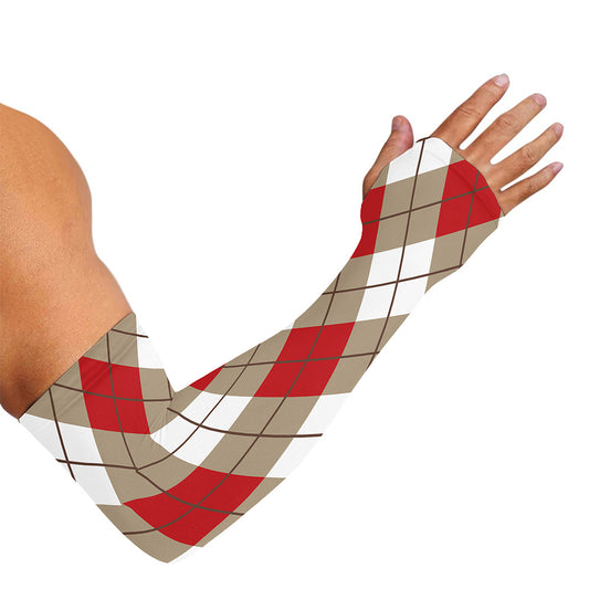 Red White And Beige Argyle Pattern Print Sun Protection Arm Sleeves