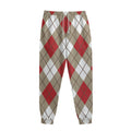 Red White And Beige Argyle Pattern Print Sweatpants