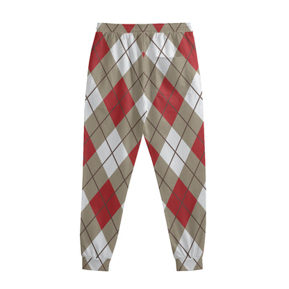 Red White And Beige Argyle Pattern Print Sweatpants