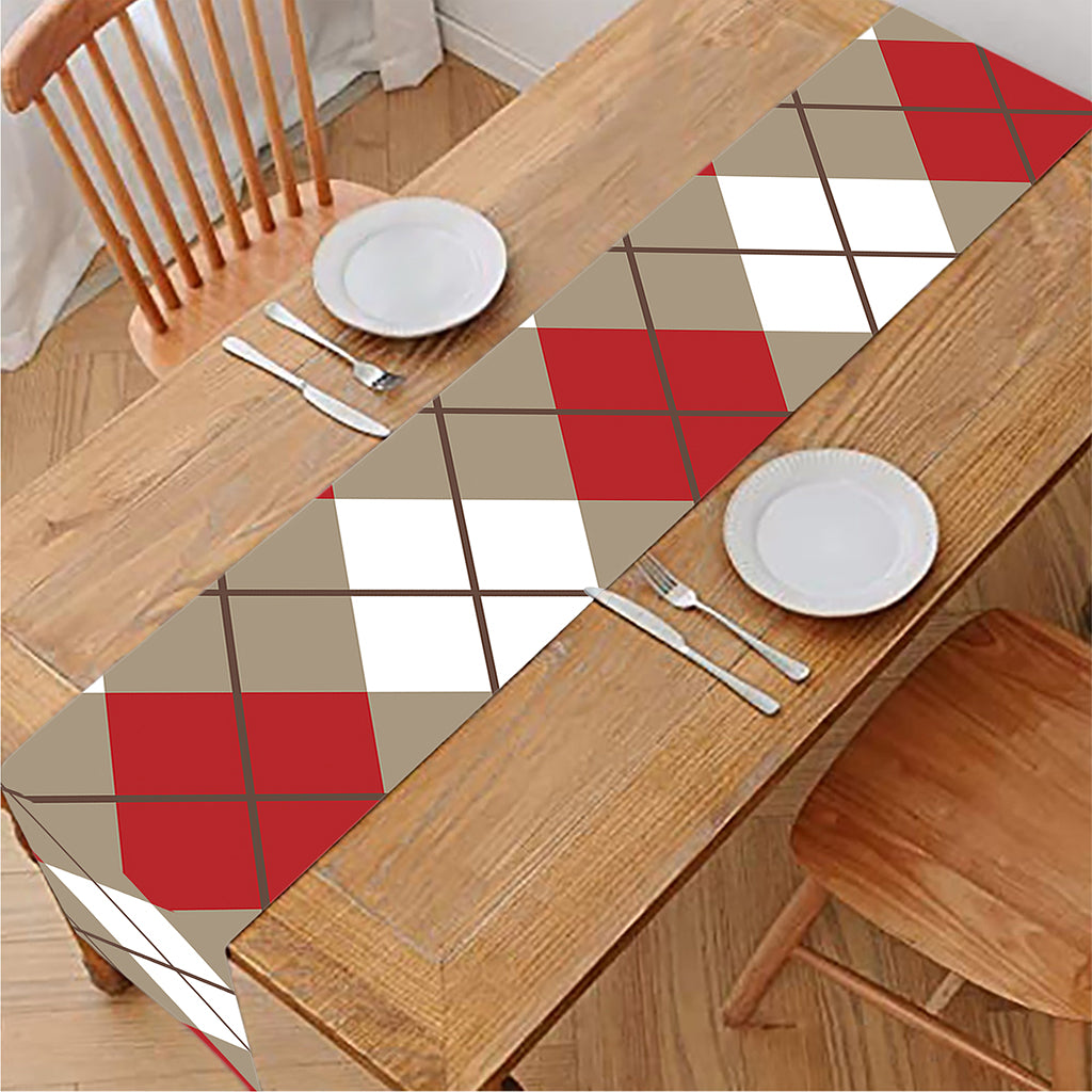 Red White And Beige Argyle Pattern Print Table Runner