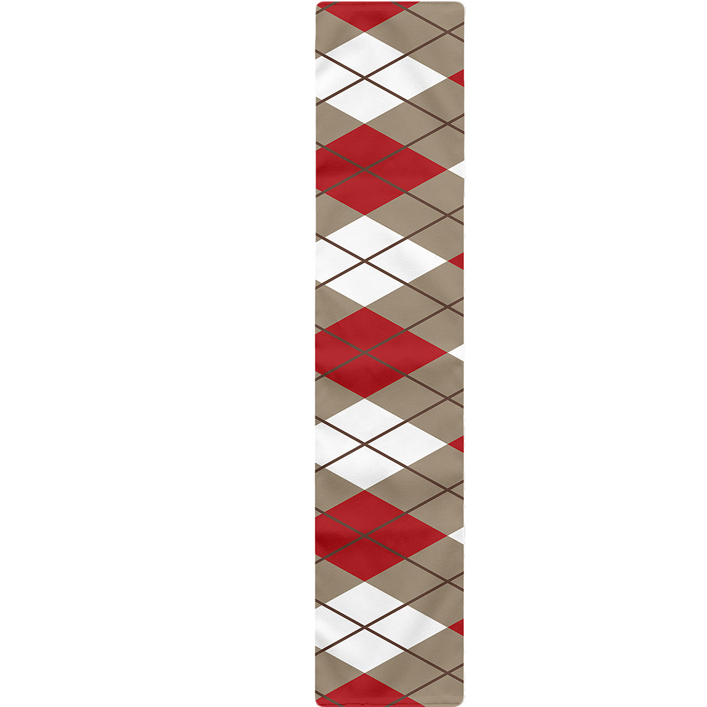 Red White And Beige Argyle Pattern Print Table Runner