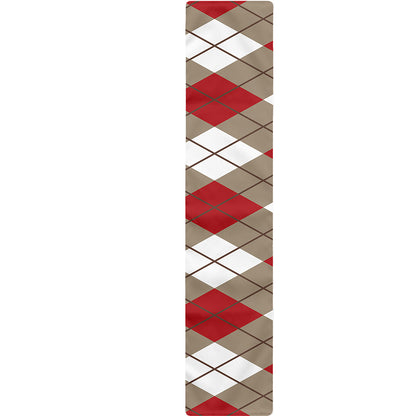 Red White And Beige Argyle Pattern Print Table Runner