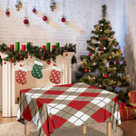 Red White And Beige Argyle Pattern Print Tablecloth