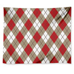 Red White And Beige Argyle Pattern Print Tapestry