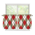 Red White And Beige Argyle Pattern Print Tier Curtains