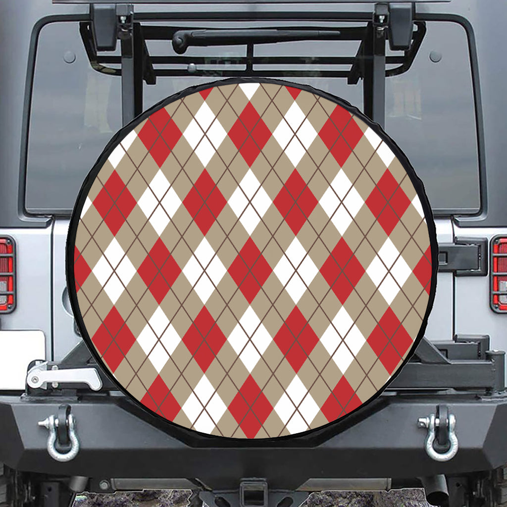 Red White And Beige Argyle Pattern Print Tire Cover