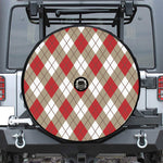 Red White And Beige Argyle Pattern Print Tire Cover With Camera Hole