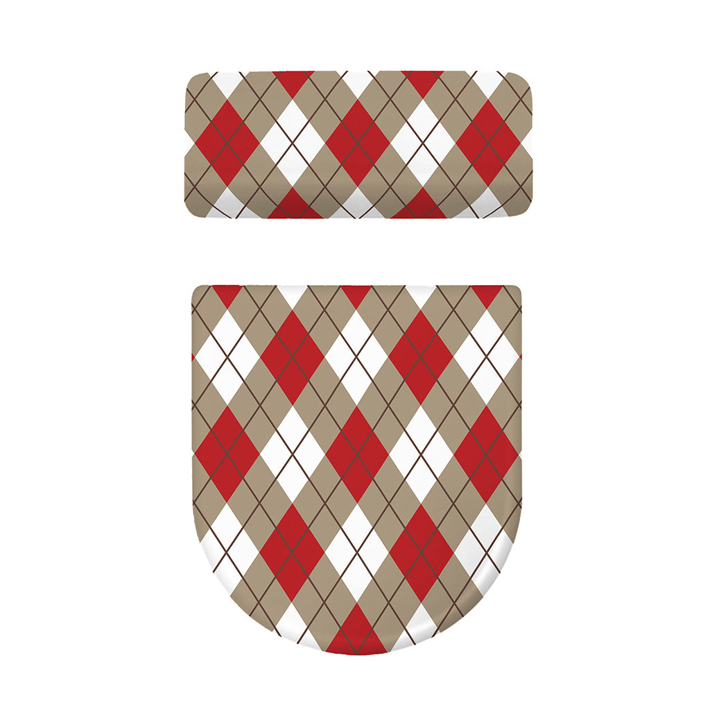 Red White And Beige Argyle Pattern Print Toilet Lid And Tank Cover Set