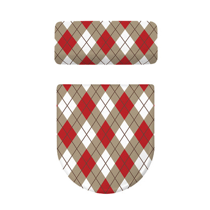 Red White And Beige Argyle Pattern Print Toilet Lid And Tank Cover Set