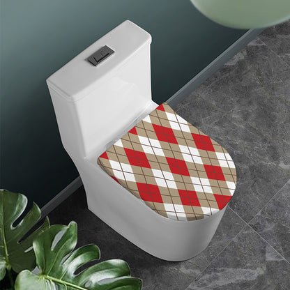 Red White And Beige Argyle Pattern Print Toilet Lid Cover