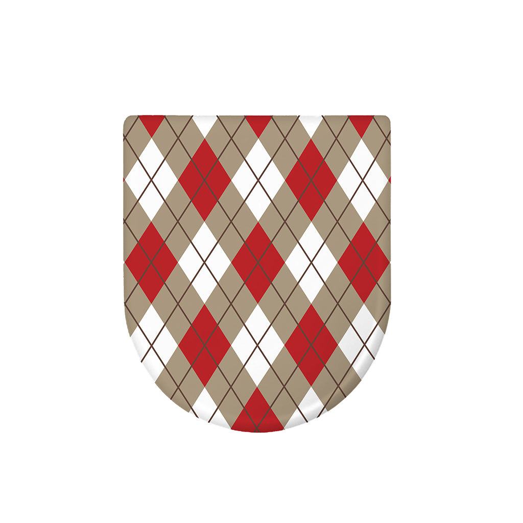 Red White And Beige Argyle Pattern Print Toilet Lid Cover