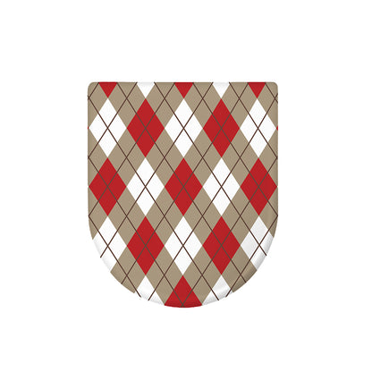 Red White And Beige Argyle Pattern Print Toilet Lid Cover