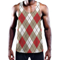 Red White And Beige Argyle Pattern Print Men's Workout Tank Top