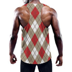Red White And Beige Argyle Pattern Print Training Tank Top
