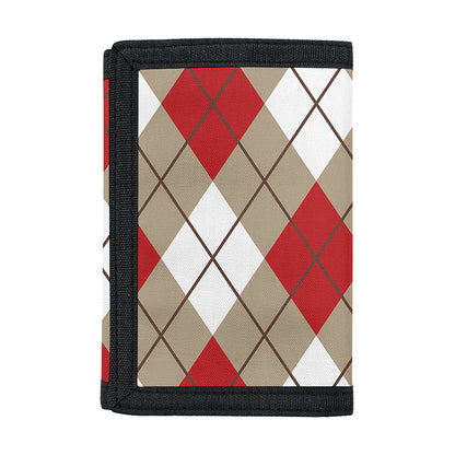 Red White And Beige Argyle Pattern Print Trifold Wallet