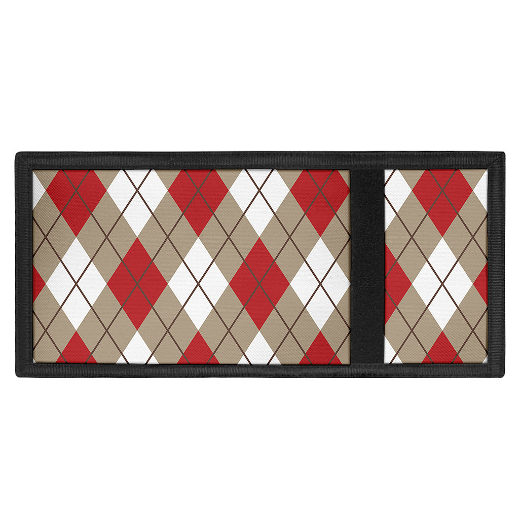 Red White And Beige Argyle Pattern Print Trifold Wallet
