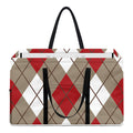 Red White And Beige Argyle Pattern Print Utility Tote Bag