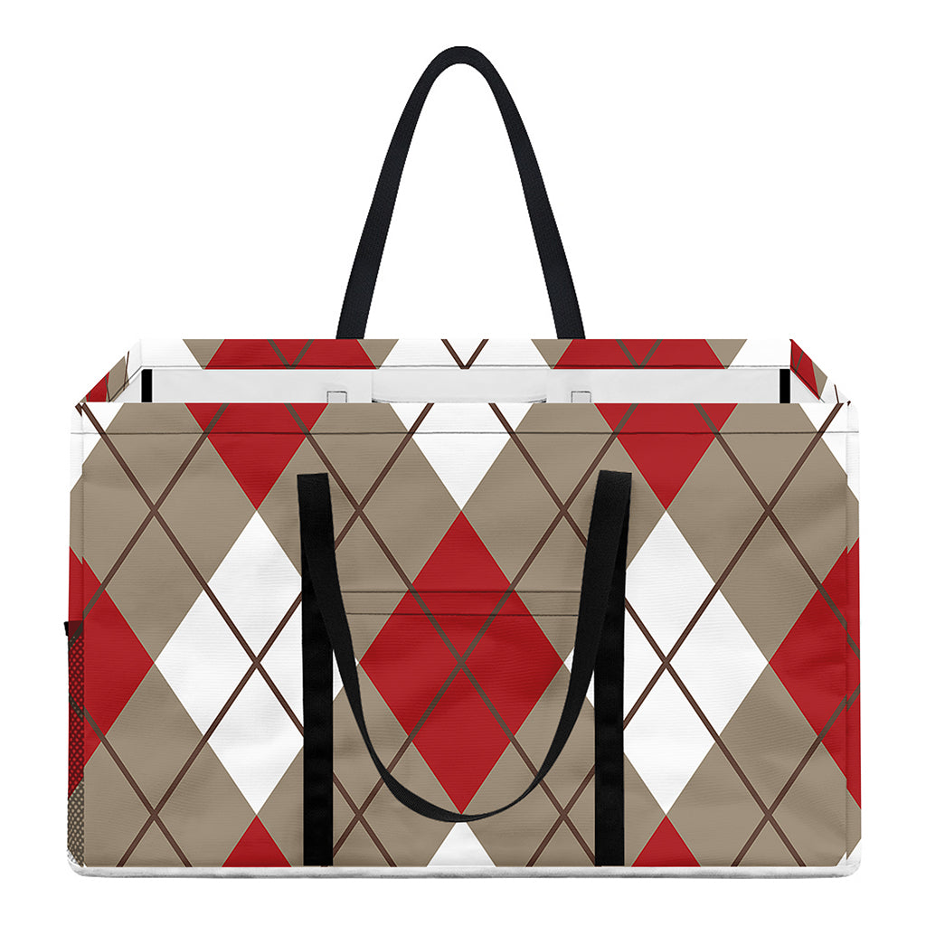 Red White And Beige Argyle Pattern Print Utility Tote Bag