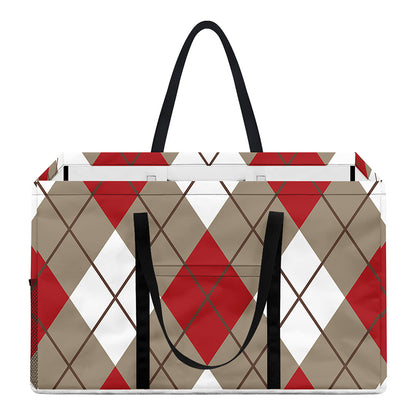 Red White And Beige Argyle Pattern Print Utility Tote Bag