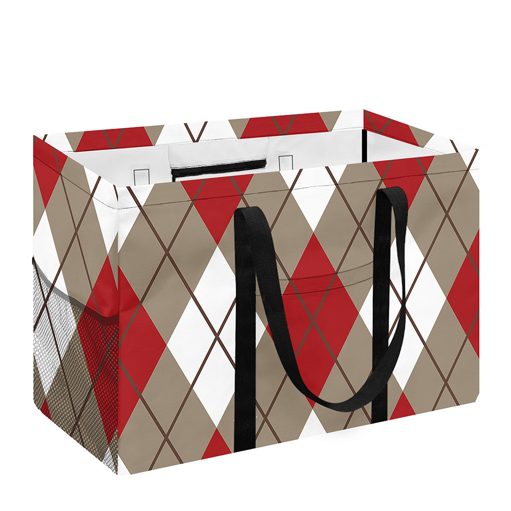 Red White And Beige Argyle Pattern Print Utility Tote Bag