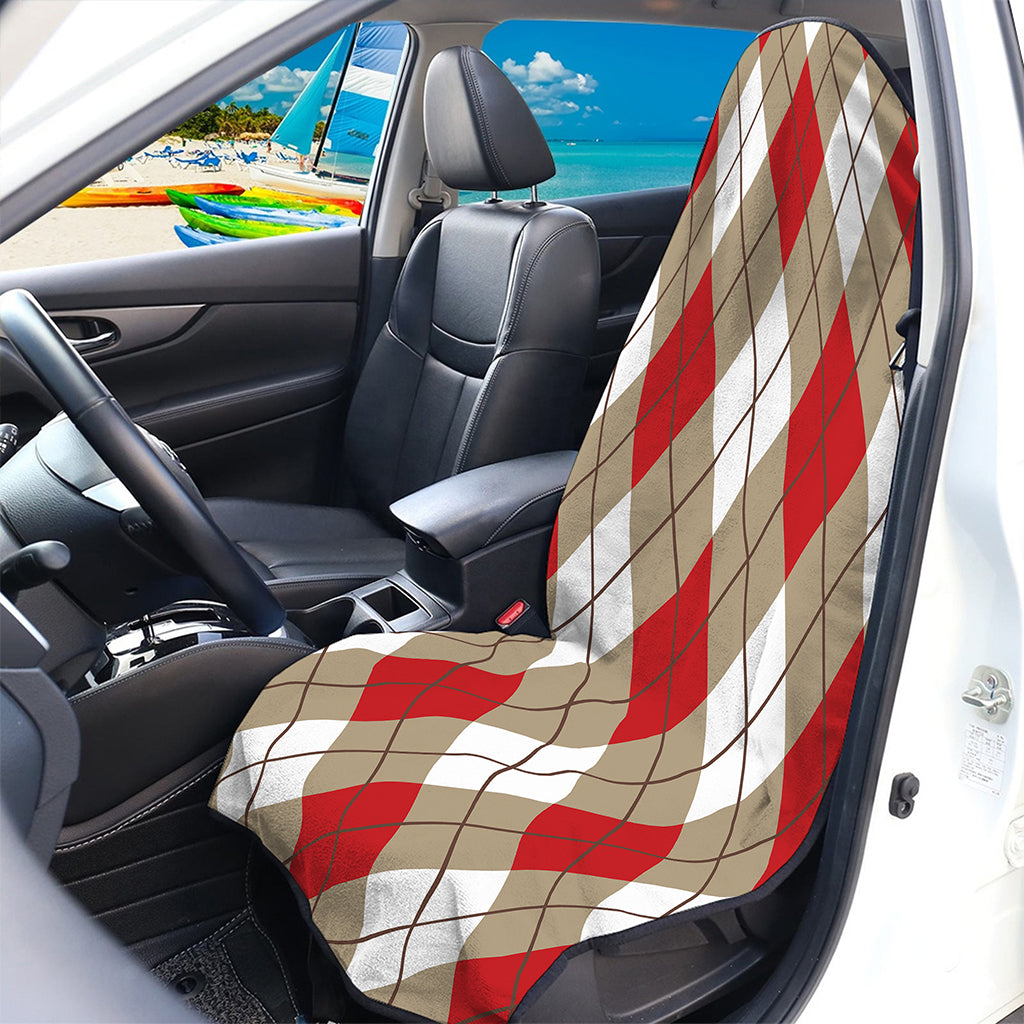 Red White And Beige Argyle Pattern Print Waterproof Car Seat Cover